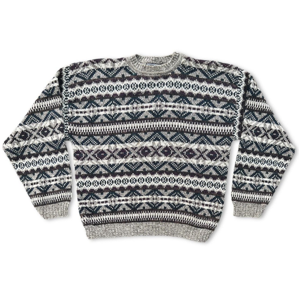 Vintage 90s Fair Isle Grandpa Sweater David Taylor - Size Large‎